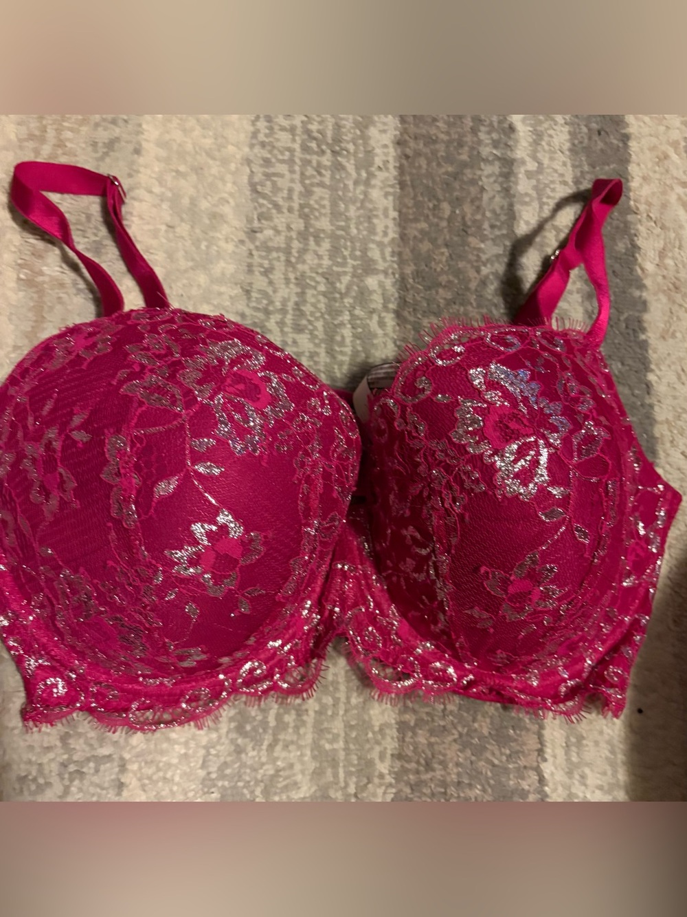 NWOT Victoria's Secret Hot Pink Lace Bra with Silver Accents